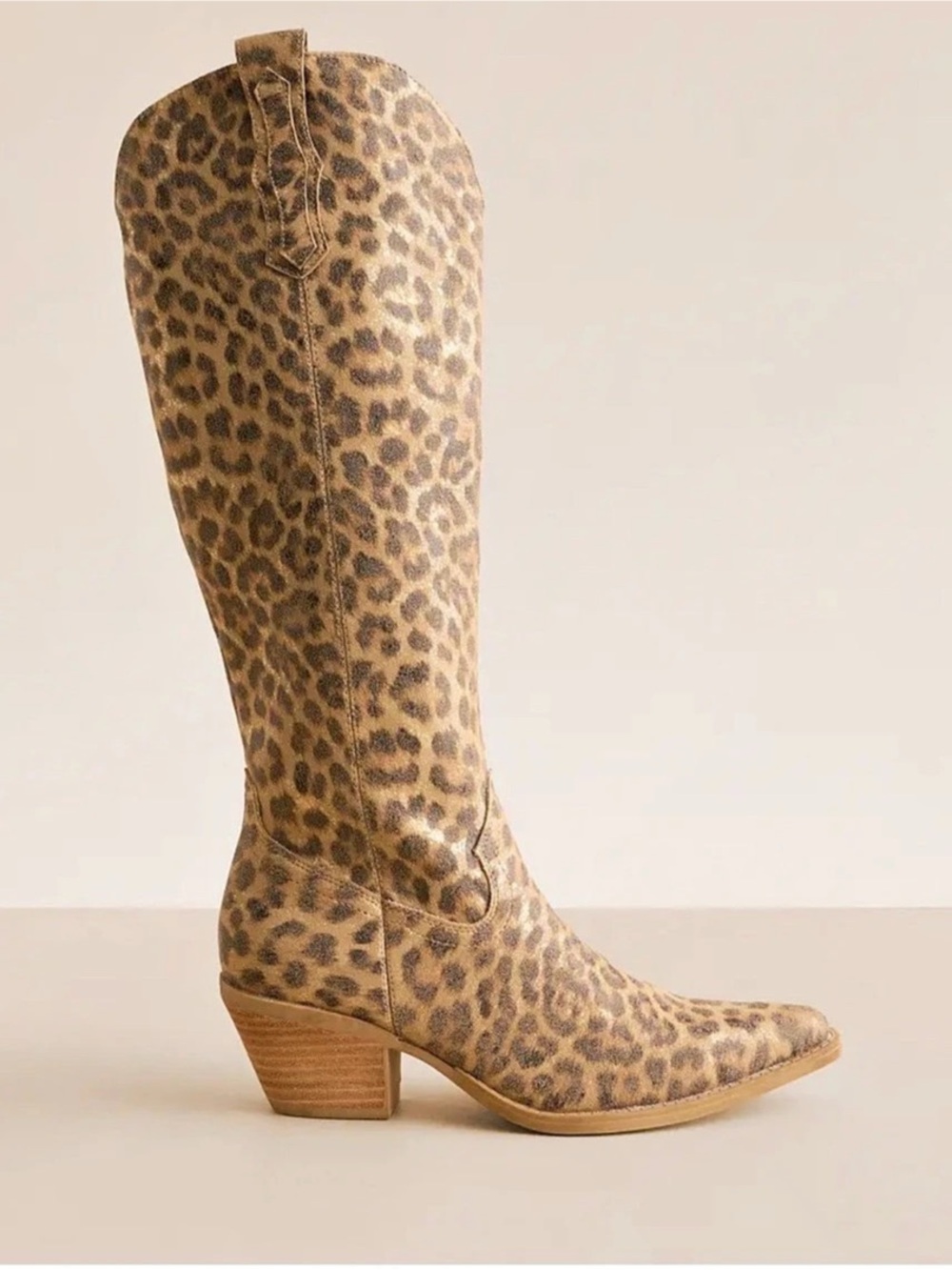 MiiM Buckle Tess Metallic Leopard Print Pull On Western Heeled Boot 8.5